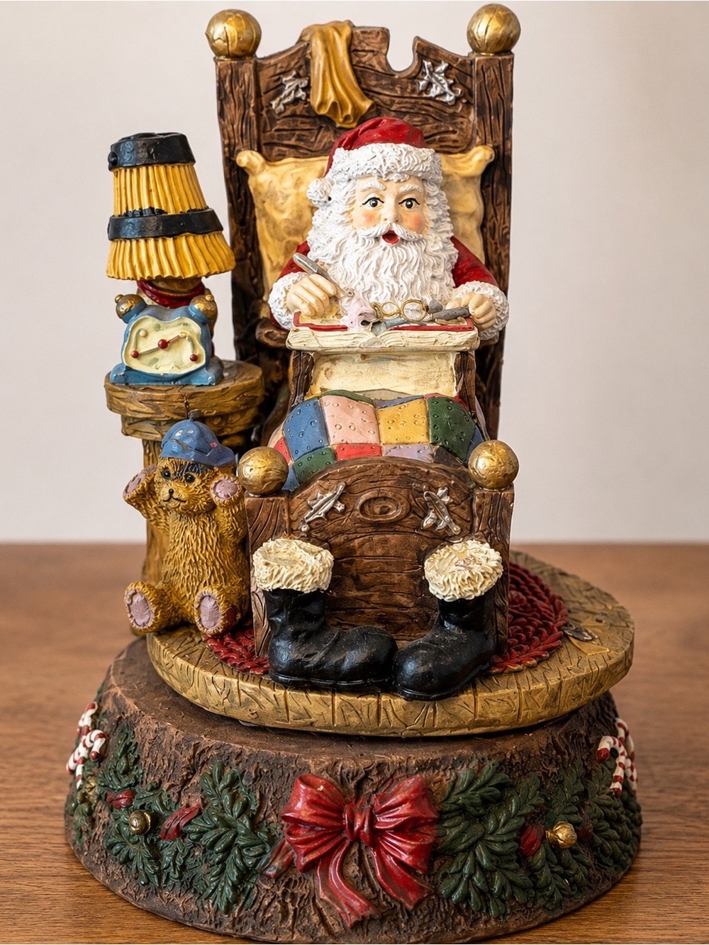 Santa Reading in Chair Musical Christmas Figurine Vintage Decor